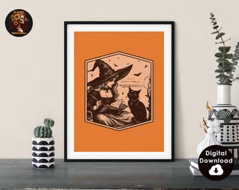 Witchy Decor Halloween Wall Art Printable Vintage Witch Halloween Rustic Halloween Decor Vintage Halloween Painting Vintage Witch Wall Art