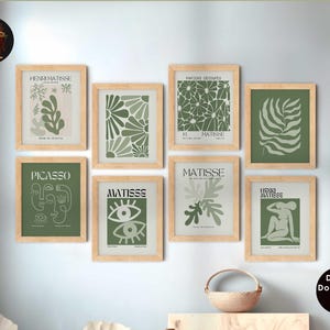 Sage Green Wall Art Green Botanical Prints Sage Green Print Set Boho Wall Art Matisse Wall Art Picasso Print Set Gallery Wall Set of 8