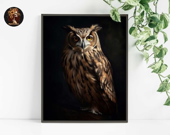Dark Academia Owl Print, Moody Bird Painting (Digital Download)