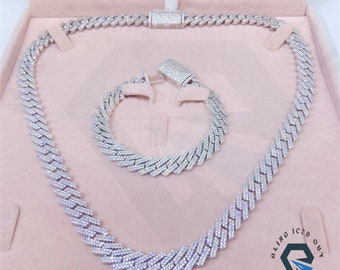 Iced Out Cuban Chain, Moissanite Bracelet, Hip Hop Jewelry, White Gold Plated