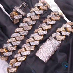14mm VVS1 Colorless Moissanite 14k Two Tone Yellow/White Gold Plated Cuban Iced Out Pass Diamond Tester Cuban Link Miami Chain For Him / Her