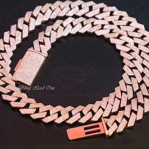 20mm Hip Hop Halo Cuban linked chain, 73.41CTW VVS Colorless Round & Baguette Moissanite, Rose Gold Plated Miami Iced Out Rapper's Cuban