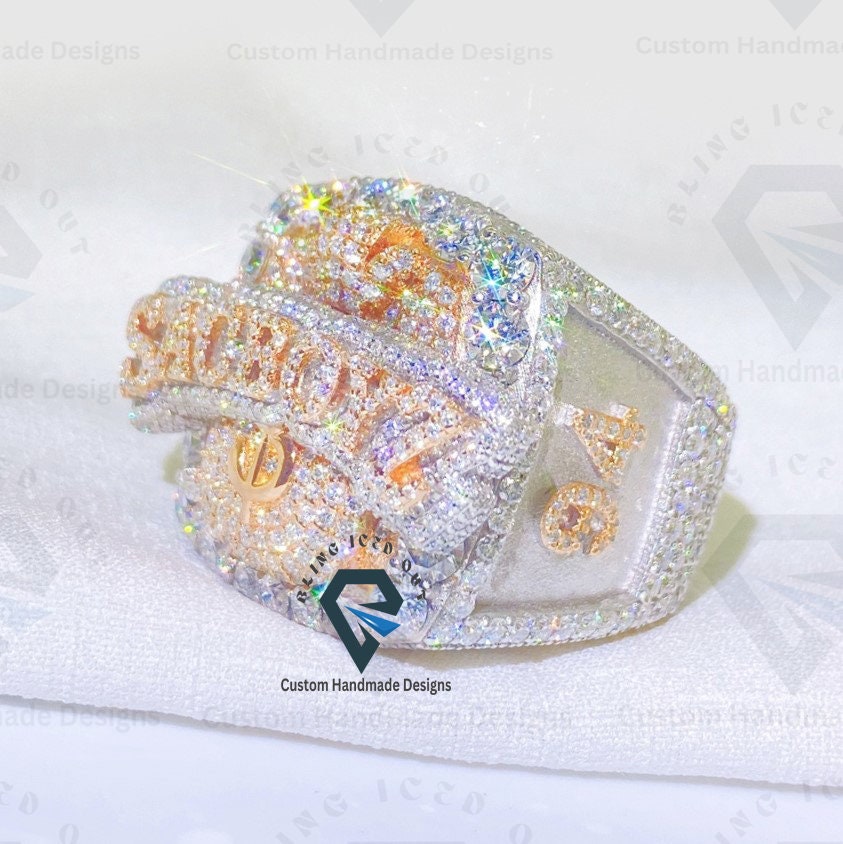 Iced Out Moissanite Championship Ring, 14k Gold Rapper Ring - Etsy