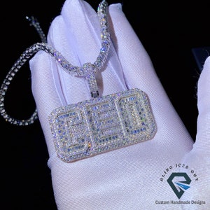 29.56 CTW Round & Baguette Cut VVS1 Colorless Moissanite Customized 'CEO' Name/Letter/Number/Logo 2D Pendent, 14k White Gold Plated Pendent