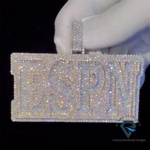 Hip Hop Custom Letter Name Number Logo Pendant, Iced Out Round Moissanite Rapper's Pendent ,14kt Rose-White Gold Plated Men's Gift Pendent.
