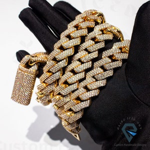 16mm Hip Hop 3 Row Cuban, Alternate Real Diamond VVS Colorless Round Moissanite Full Iced Out Cuban Link For Her/Him, 14Kt Rose Gold Plated