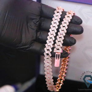 14mm Hip Hop Cuban linked chain 51.32CTW VVS1 Colorless Round And Baguette Moissanite, Rose Gold Plated Miami Iced Out Cuban, Rappers Cuban