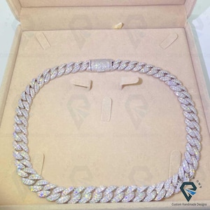 18MM 2 Line 54.72CT VVS1 Colorless Moissanite Curve Cuban Link Chain Real Gold Plated Necklace 18" TO 24" Hip Hop Chain Passes Diamond Test!