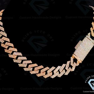20mm 2 Line Hip Hop Cuban linked 20" chain, 53.41CTW VVS1 Colorless Round Cut Moissanite, White/Rose Gold Tone Miami Iced Out Cuban For Gift