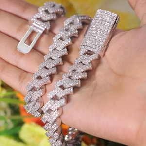 20mm Width 2 LIne Hip Hop Miami 37.45TCW, 7.5" TO 24" Length White Gold Plated VVS1 Moissanite Alternate Real Diamond Men's Iced Cuban Link