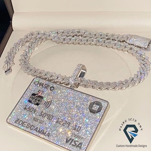 Fully Iced Out ATM Debit Card Pendant 14kt White Gold Plated Moisssanite Men's Hip Hop Pendent, Christmas Gift Customize Stage Party Pendent