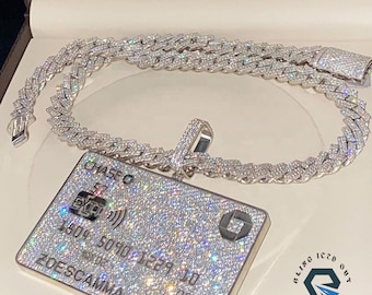 Iced Out ATM Card Pendant: 14kt White Gold Plated Colorless Moissanite Hip Hop Pendent