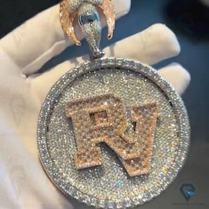 VVS1 Round & Baguette Cut Moissanite, Alternate Real Diamond Custom Words/Letter Pendent, 14kt Gold Plated Hip Hop Pendent, Iced out Pendent