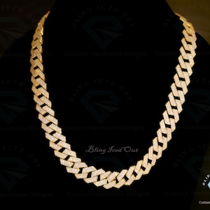 20mm Hip Hop Halo Cuban linked 26" chain, 64.41CTW VVS1 Colorless Round Cut Moissanite, Yellow Gold Plated Miami Iced Out Cuban For Gift