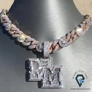 Iced Out Hip Hop Custom Name/Initial Letter 'M' Pendent, 18.89 CTW Round & Baguette Cut VVS1 Colorless Moissanite 3D Halo Men's Gift Pendent