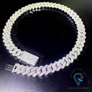 16mm Width Hip Hop Miami 49.2TCW Colorless Moissanite Alternate Real Diamond Men&#39;s Iced Cuban Link Chain 6&quot; TO 24&quot; Length White Gold Plated