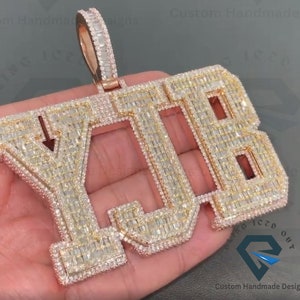 Custom Letter Name/Number/Logo Pendant,Iced Out VVS Colorless Moissanite Baguette Alternate Diamond Gift 14K Rose Yellow Gold Plated Pendent