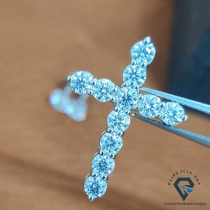 2.62CTW Brilliant Round Colorless Moissanite Religious Cross Necklace, 14k White Gold Plated Pendent, Jesus Cross Pendent For Christmas Gift