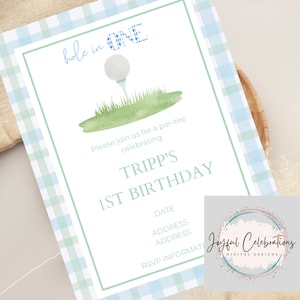Golf First Birthday Invitation, Hole in One Invitation, Hole-in-One Party, Editable Digital Template INSTANT DOWNLOAD, 1st Birthday Theme