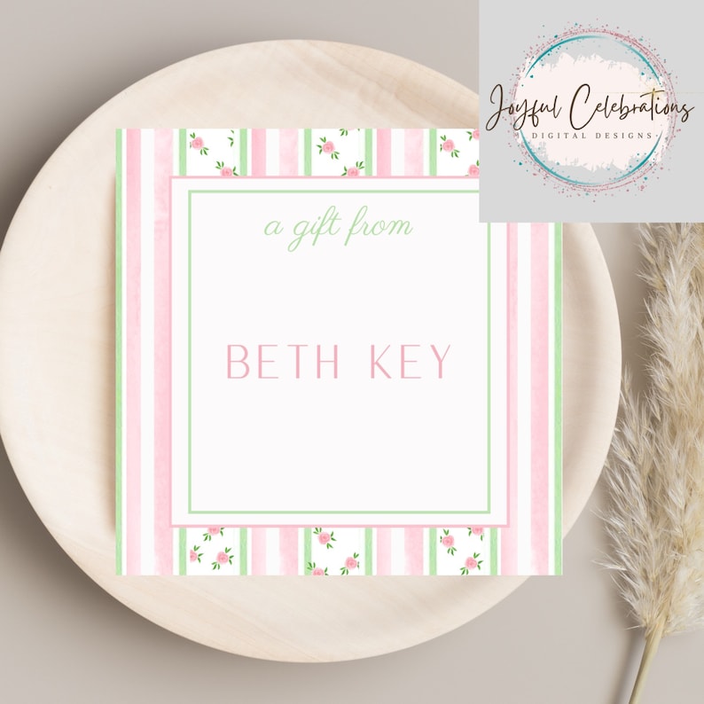 Printable Enclosure Cards, Printable Gift Tag, Pink and Green Rosebud