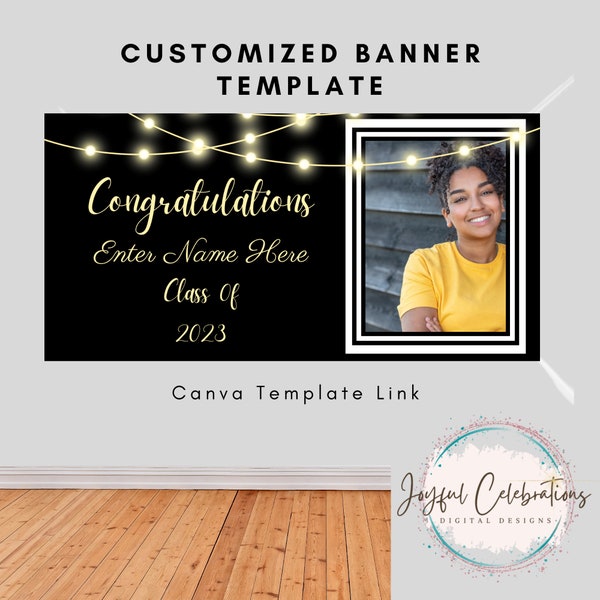 Editable Graduation Banner with Lights Template | Customize Colors | Graduation Party | Personalized Sign | Class of 2023 | Canva TEMPLATE