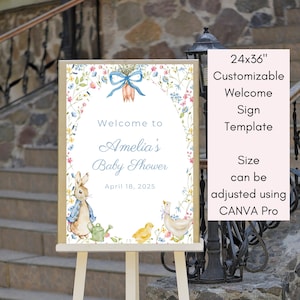 Floral Storybook Peter Rabbit Baby Shower Welcome Sign, Goose Boy Baby Shower, Peter Rabbit Birthday, 1st Birthday - INSTANT DOWNLOAD