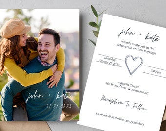 Editable Minimalist Wedding Invite | Modern Wedding Invite | Minimalist Wedding Invitation Template Photo Wedding Invitation | Canva