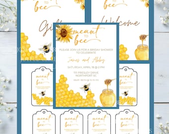 Bearbeitbare Meant-to-Bee-Brauthochzeits-Dusche-Einladung Biene-Dusche laden druckbare Vorlage sofortiger Download Canva-Vorlage ein