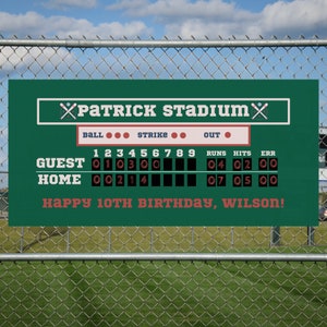 Editable Personalized Baseball Scoreboard Vinyl Banner Template | Party | Personalized Sign | Happy Birthday | Little League Party