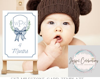 Cartes bébé étape importante | Écusson aquarelle | Cadeau baby shower | Nouveau cadeau Jalons pour bébé | Photo du mois de bébé | Monogramme bébé