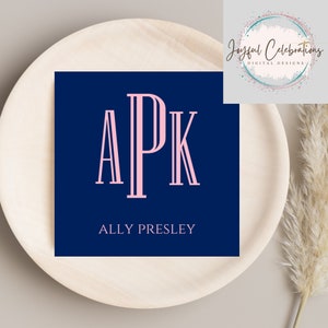 Bewerkbare monogrambijsluitkaarten, klassieke monogramontwerpbijsluitkaart, cadeau-visitekaart, student en professional
