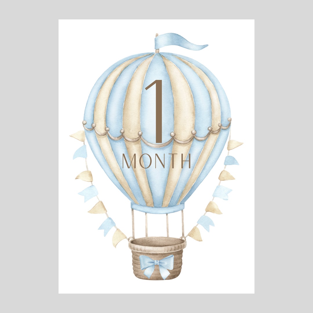 Baby Milestone Cards | Unisex Watercolor Hot Air Balloon | Baby Shower ...