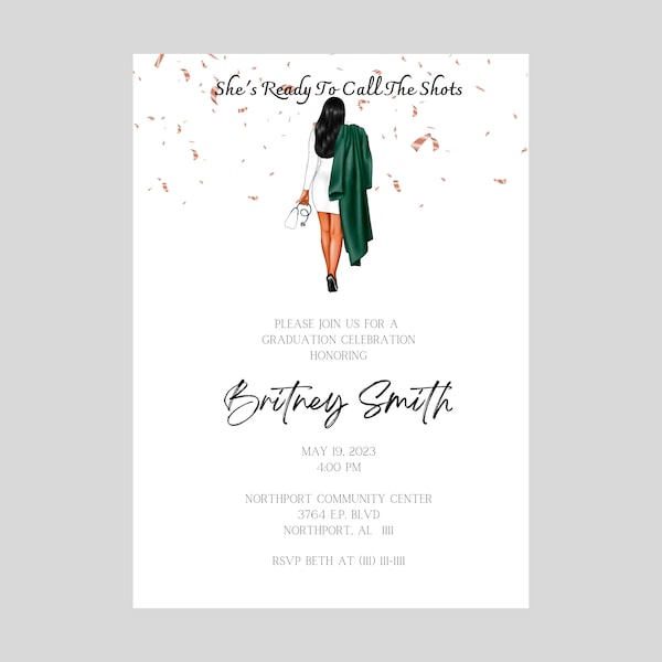 Nurse Illustration | Nurse Graduation Party Invitation | She's Ready to Call the Shots | Customizable Digital Download