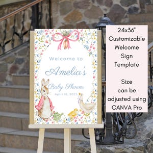 Floral Storybook Pink Peter Rabbit Baby Shower Welcome Sign, Goose Girl Baby Shower, Peter Rabbit Birthday, 1st Birthday - INSTANT DOWNLOAD
