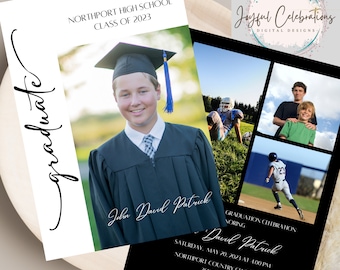 Minimalist Senior Announcement Card | Modern Graduation Announcement | Graduation Party CANVA Template | Multiple Photo Graduation Invite