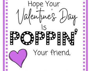 Hope Your Valentine’s Day is Poppin’ | Digital PDF Printable Valentine Tags | 9 COLORS for popit keychain | Write Your Own Name