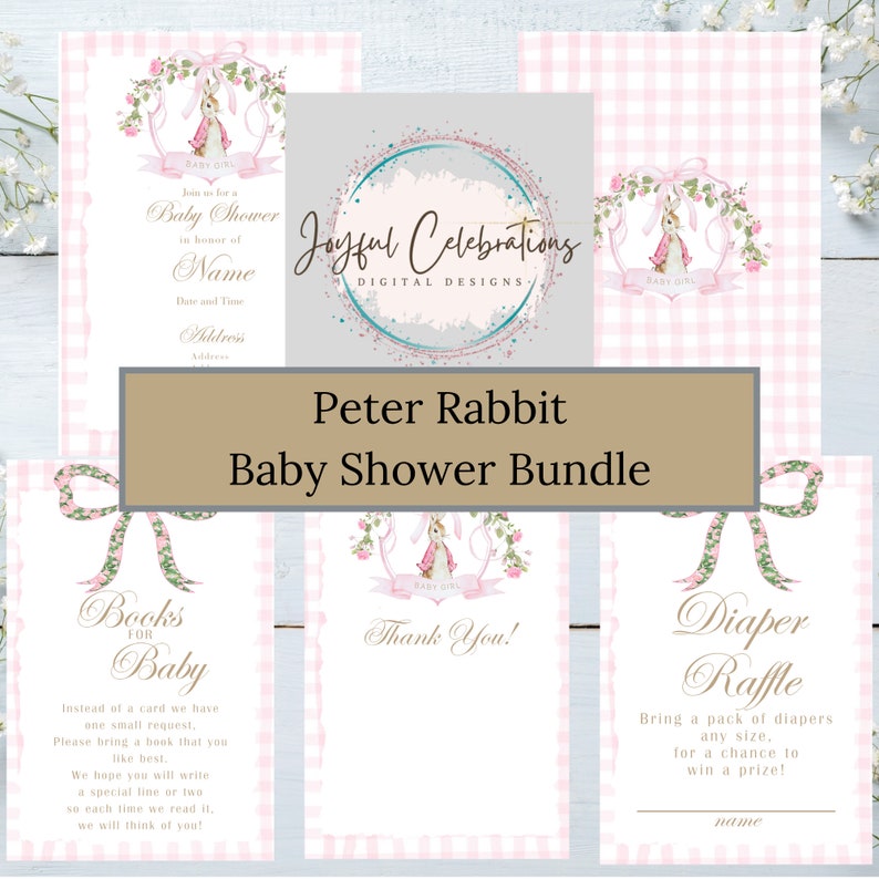 Peter Rabbit Baby Shower Bundle, Baby Girl Pink Bow Shower Invitation ...