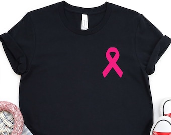 Breast Cancer Pink Ribbon Pocket Size Shirt, Cancer Shirts, Cancer Awareness Support Shirt, Pink Ribbon Shirt, Breast Cancer Shirt For Women