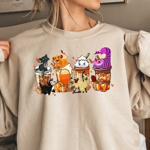 Disney Characters Halloween Sweatshirt, Disney Halloween Coffee Shirt, Fall Coffee Shirt, Coffee Lover Shirt, Pumpkin Spice Latte Drink Cup