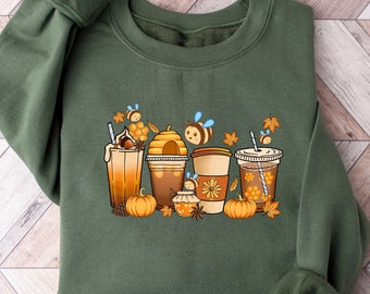 Cute Halloween Bee Coffee Sweatshirt, Coffee Lover Shirt, Halloween Shirts, Coffee Shirt, Coffee Lover Gift, Pumpkin Spice Latte Drink Cup