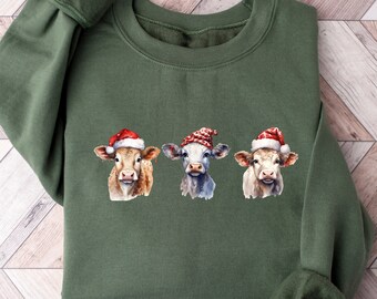Сute Christmas Cows Sweatshirt,Christmas Shirt,Funny Christmas Cow Shirt,Christmas Heifer Sweatshirt,Cow Lover Shirt,Mooey Christmas Sweater