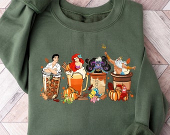 Ariel Latte Coffee Halloween Sweatshirt, Disney Halloween Coffee Sweatshirt, Vintage Fall Season Sweatshirt, Pumpkin Spice Latte Sweatshirt