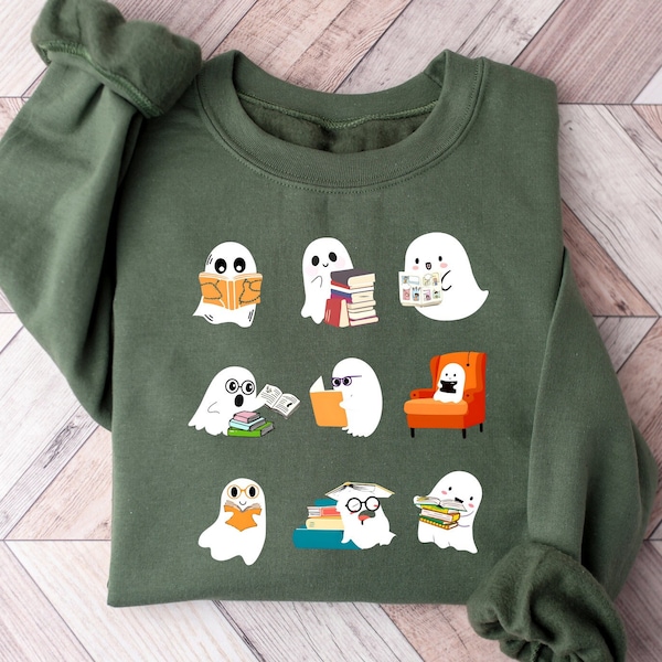 Ghosts Books Sweatshirt,Teacher Halloween Shirt,Halloween Ghost Reading Books Shirt,Book Lovers Tshirt,Bookworm Gift,Halloween School Shirt