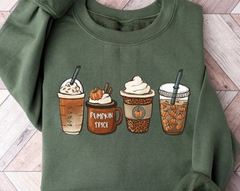Fall Coffee Sweater,Coffee Lover Shirt,Cute Halloween Pumpkin Sweatshirt,Halloween Pumpkin Latte Drink Cup,Thanksgiving Shirt,Cute Fall Tees