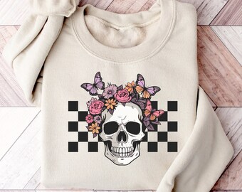Bloom Skull Sweatshirt,Halloween Sweathirts,Flower Skull Skeleton Shirt,Womens Fall Shirt,Skeleton Blooms,Floral Skull Shirt,Skeleton Shirt