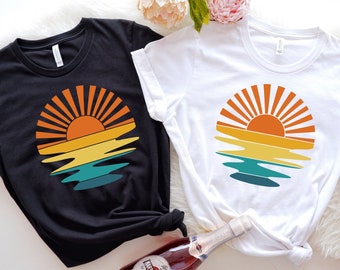 Retro Sunset Rays Wavy Shirt,Sunset Shirt,Retro Sunshine Shirt,Retro Summer Time,Vintage Shirt,Beachy Vibes Shirt,Sun Rays Shirt,Summer Tees