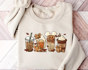 Fall Coffee Mouse Ears Shirt,Disney Halloween Sweatshirt,Cute Halloween Fall Shirt,Pumpkin Spice Latte Drink Cup,Coffee Lover Tee,Coffee Tee