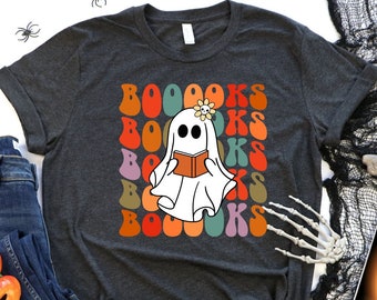 Books Groovy Cute Ghost Halloween Sweatshirt, Spooky Teacher Ghost Shirt, Cute Fall Season Reading Shirt, Book Lover Shirt,Halloween Teacher