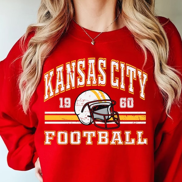 Kansas City Sudadera Kansas City Football Vintage Chiefs Sudadera Kansas City Camiseta de fútbol Kansas City Chiefs Estilo Retro Crewneck