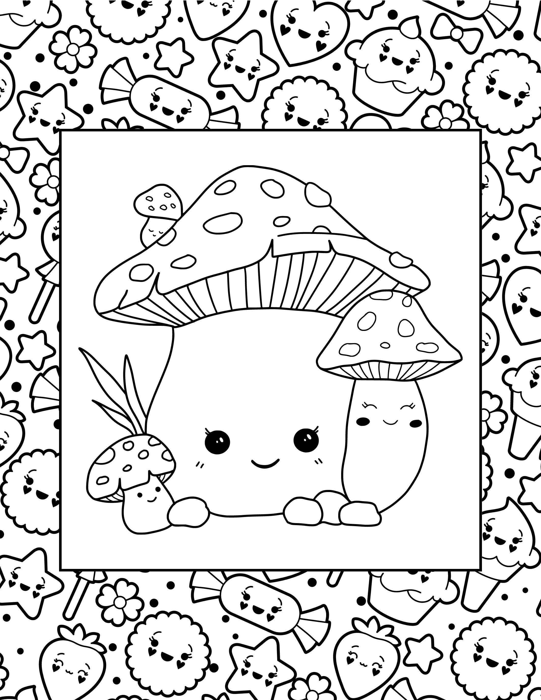 Kawaii Mushroom Printable Coloring Pages Instant Download - Etsy
